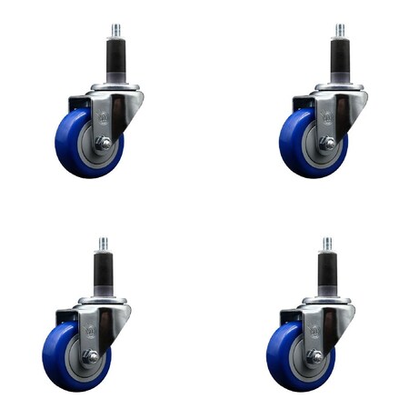 Service Caster 3'' Blue Poly Wheel Swivel 1-1/8'' Expanding Stem Caster Set, 4PK SCC-EX20S314-PPUB-BLUE-118-4